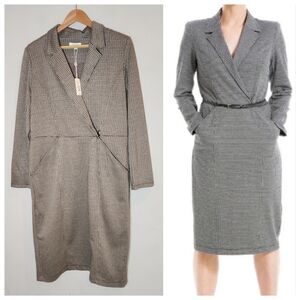 NWT Max Studio Brown Houndstooth Notch Collar Dress Size XL (No Belt)